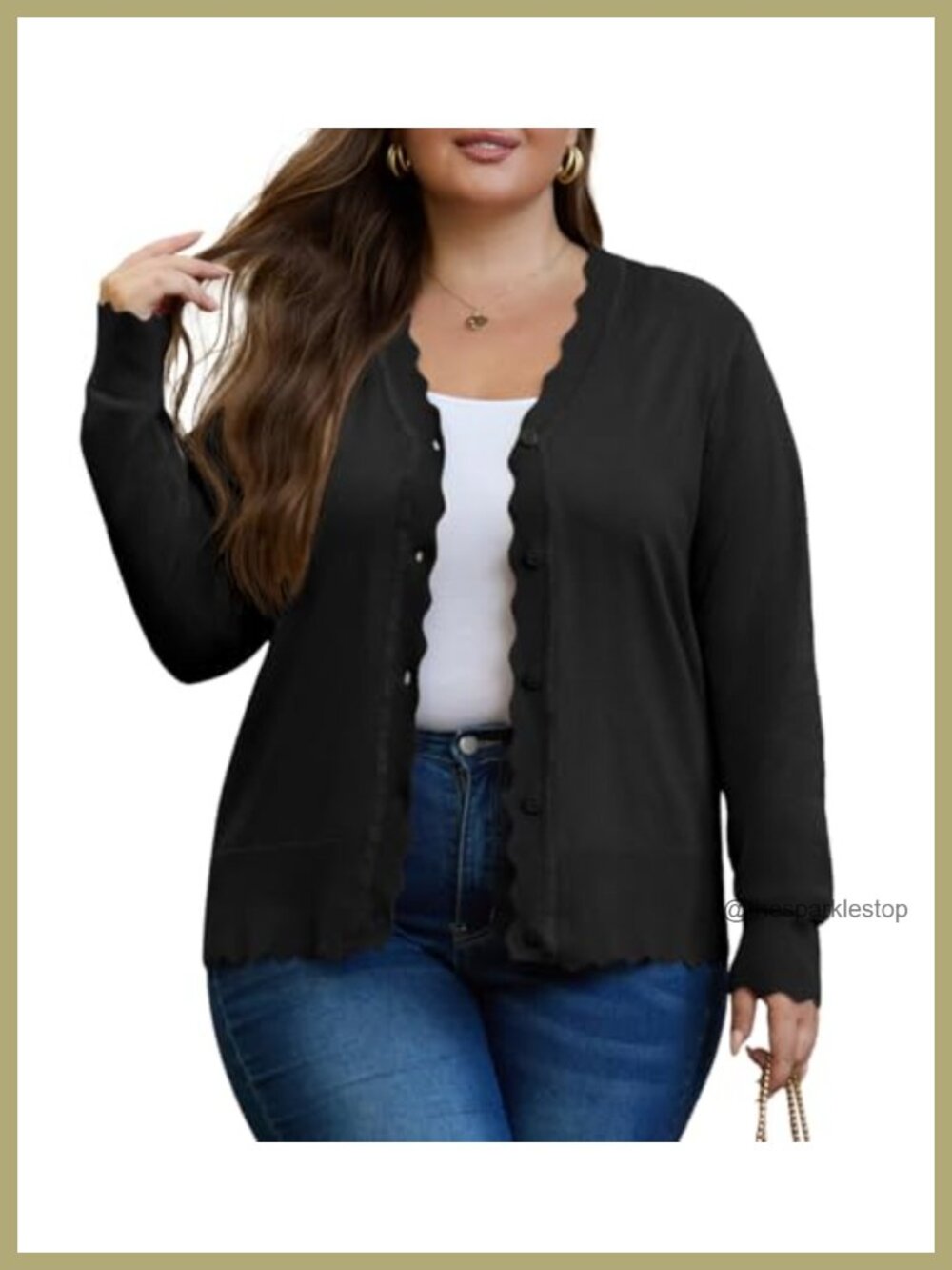Plus Size Long Sleeve Wave Edge Knit Cardigan Sweater